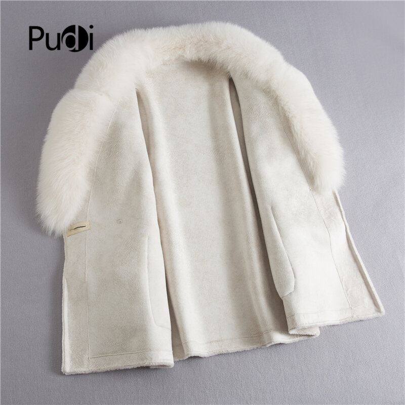 Женское зимнее меховое пальто из натуральной шерсти с воротником из лисьего меха