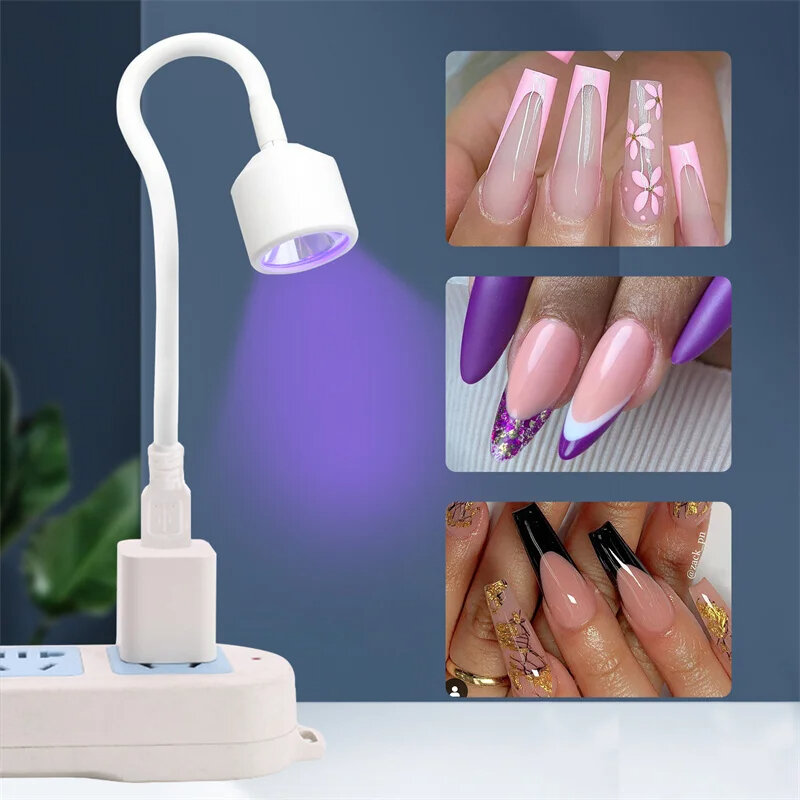 Lampu UV LED Mini untuk manikur, lampu penyembuhan kuku dapat ditekuk USB cepat kering ekstensi bulu mata lem cat kuku Gel alat manikur