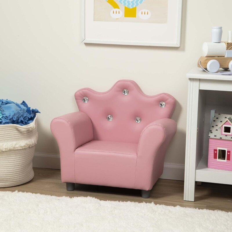 Children's sofa, pink faux leather children's backrest armchair (children's furniture) - baby princess chair, pink sofa chair