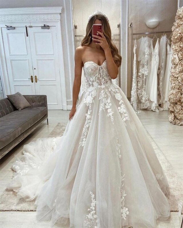 Gaun pernikahan telanjang jaring sampanye gaun pengantin Boning terbuka tembus pandang renda vestido de novia untuk wanita ukuran kustom