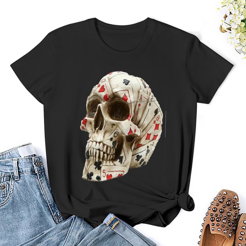 Skull poker T-Shirt funny cute tops vintage clothes Women clothes