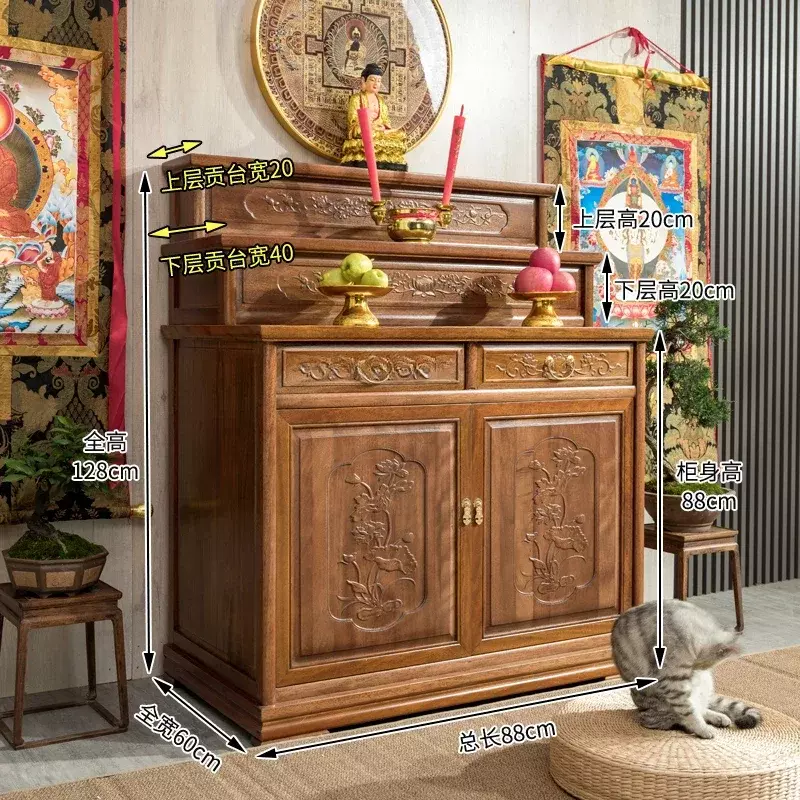 3 lapisan kuil Buddha Altar rumah tangga kayu padat dupa yang panjang sempit lorong tengah Dewa Kekayaan kabinet ibadah Altar