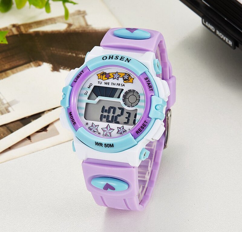 OHSEN 다채로운 만화 방수 시계 스톱워치, 전자 시계, LED 어린이 디지털 시계, 소년 소녀