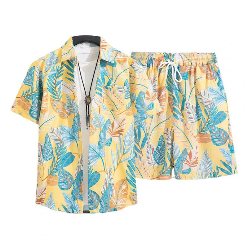 Conjunto de camisas havaianas com estampa 3D masculina, folha tropical, manga curta, shorts de praia extragrandes, streetwear casual, roupas, verão