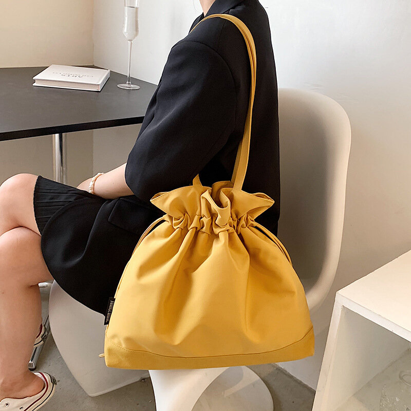 Bucket Bag with Solid Color Candy Color Cute Shoulder Bag Crossbody Bag Drawstring Women Casual Simple Fashionable Bag