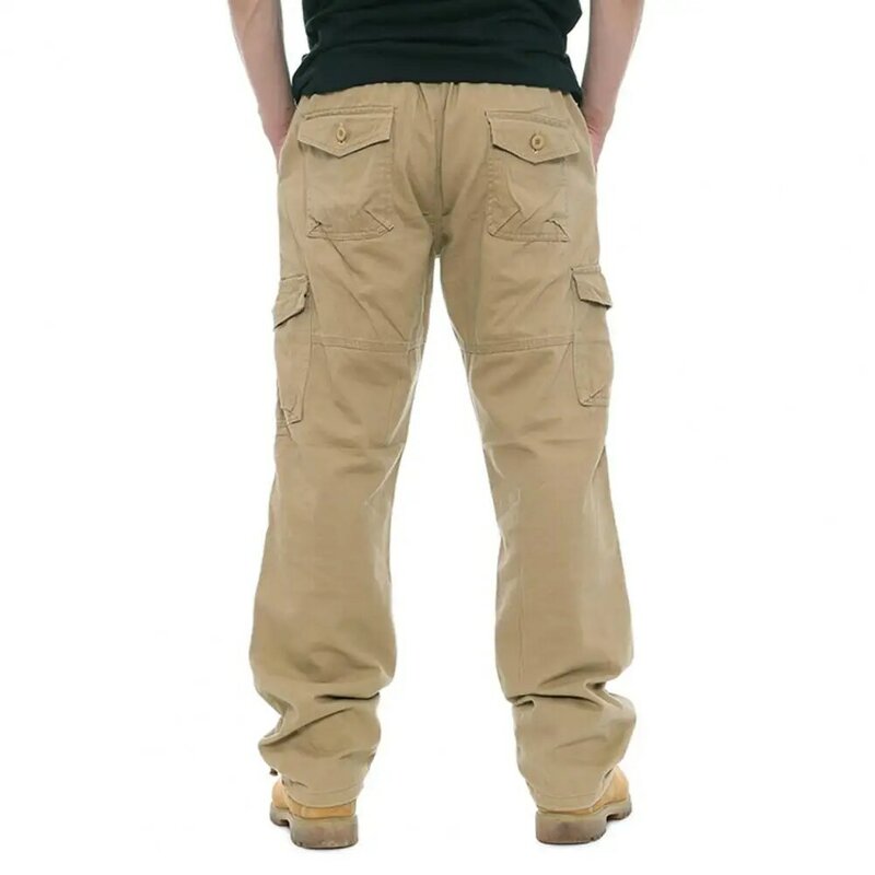 Men 7 Pocket Pants Men's Plus Size Cargo Pants with Multi Pockets Elastic Waist Loose Wide Leg Solid Color Outdoor for Gym