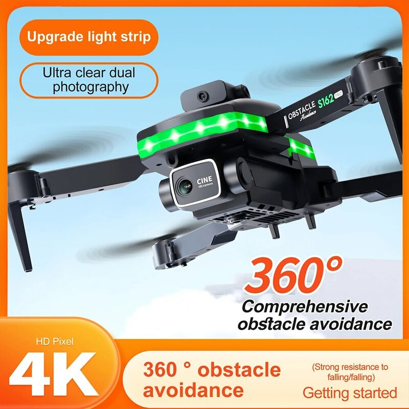 HD 4K Dual Camera Drone, S162, 360 °, Evitar Obstáculos Inteligente, Cinto de Luz Piscando Completo, Queda, Resistência à Colisão, Quadcopte