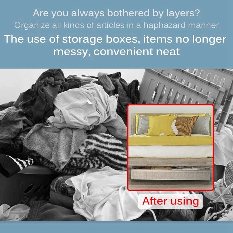 Kotak penyimpanan dibawah tempat tidur besar, pengatur ritsleting tas penyimpanan pakaian bawah tempat tidur tebal dapat dilipat 4X