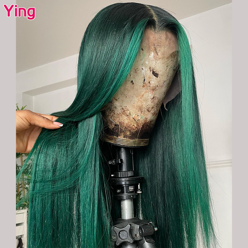 Parrucca anteriore in pizzo trasparente 13x6 color verde smeraldo 200% Bone Straight prepizzicata con i capelli del bambino Ying 13x4 parrucca anteriore in pizzo