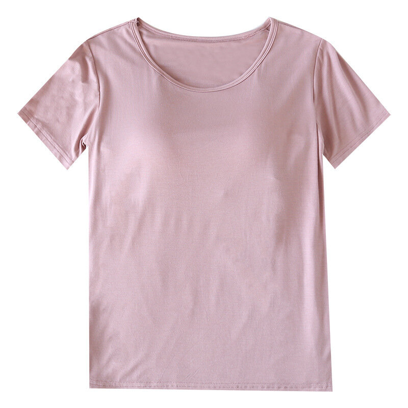 Camiseta de manga corta con almohadilla para el pecho para mujer, pantalones finos de estilo libre, pantalones de fondo con cuello redondo, Pj