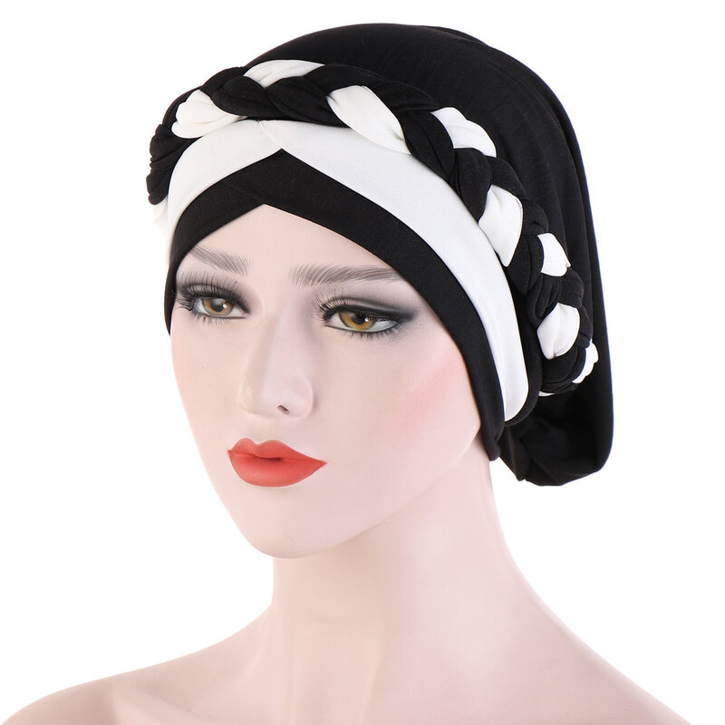 イスラム教徒のファッションターバンツイスト編組headwrapボンネット女性ヒジャーブ籐細工職人帽子ヘッド女性ヒジャーブスカーフターバン女性のための
