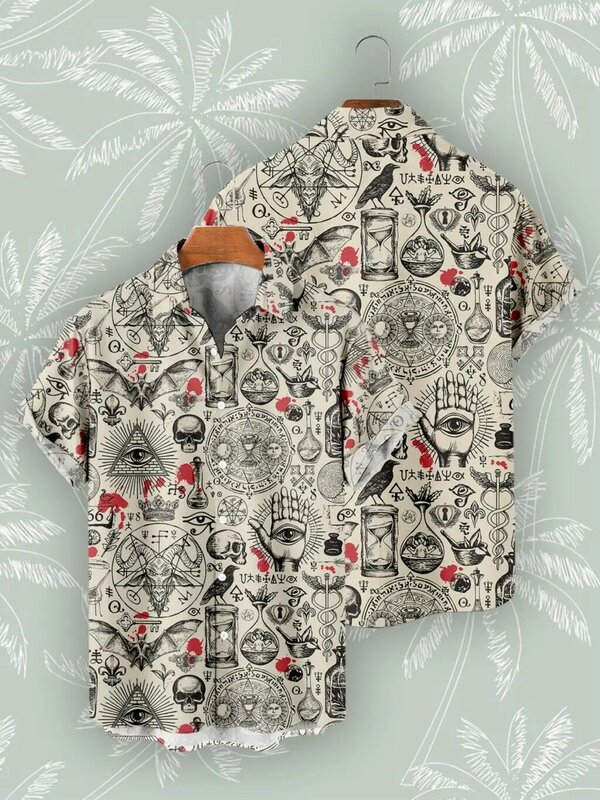 남성용 하와이안 해골 셔츠, 캐주얼 반팔 Y2k 하이 퀄리티, 오버사이즈 스트리트웨어, 빈티지 비치 탑 의류, 여름