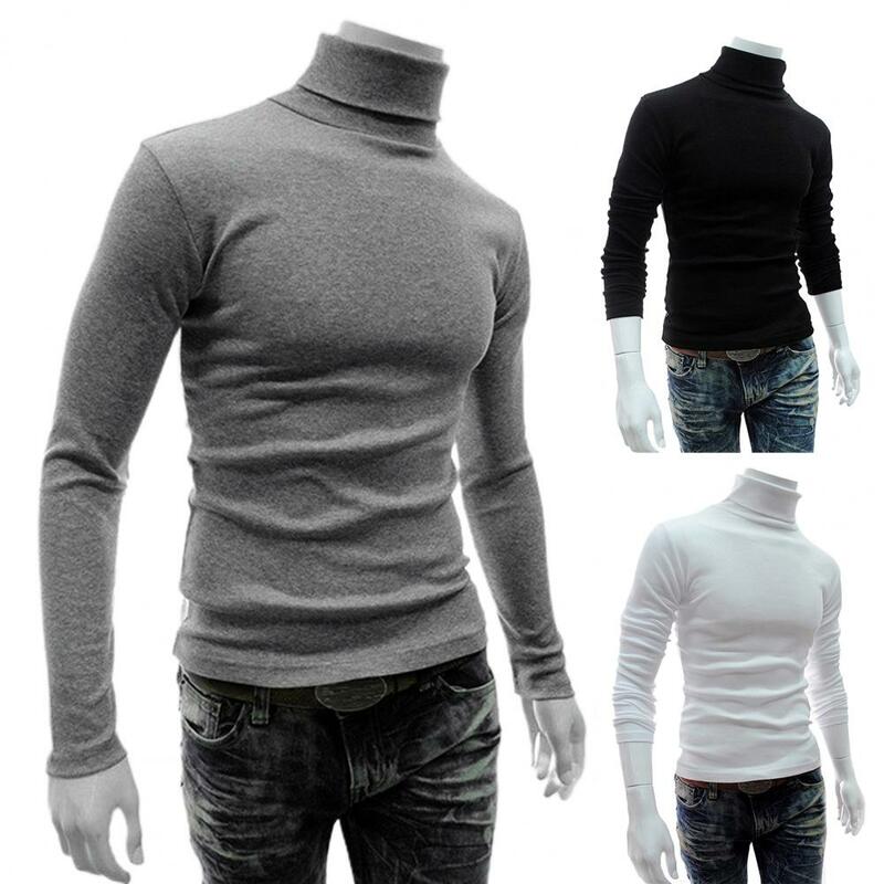 Fashion Pullover Skin-friendly Men Pullover Solid Color Long Sleeve Slim Fit Pullover Top  Stretchy