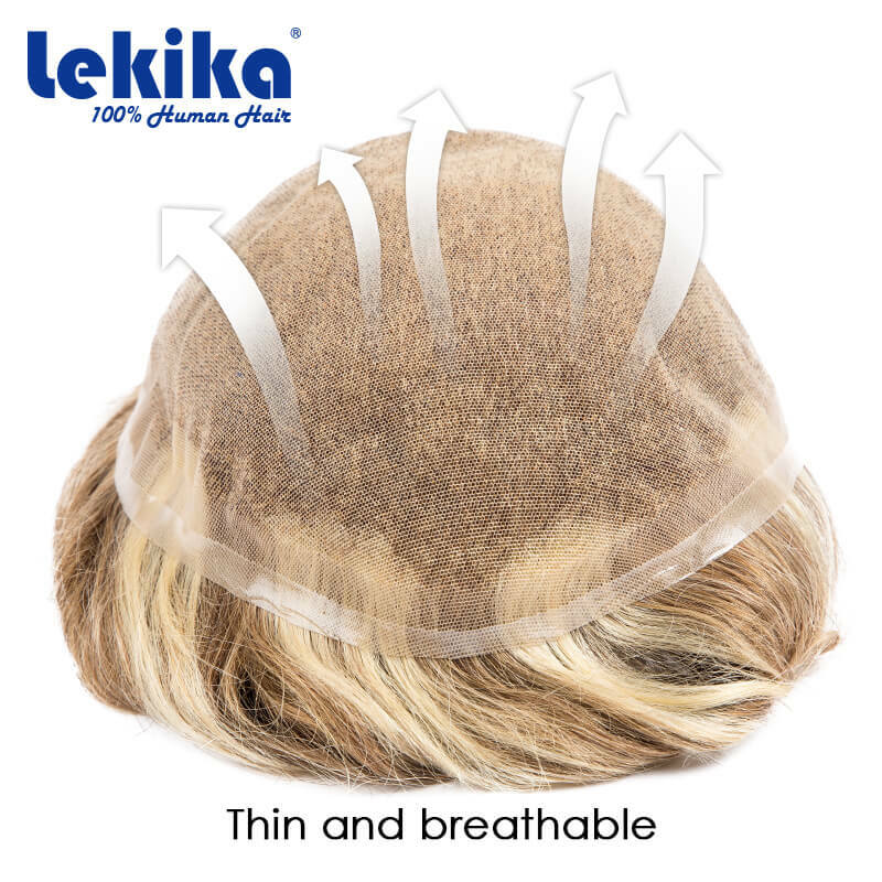 Podkreślona pełna koronkowa 100% ludzkich włosów 6-calowa peruka męska oddychająca męska proteza System wymiany peruki dla mężczyzn