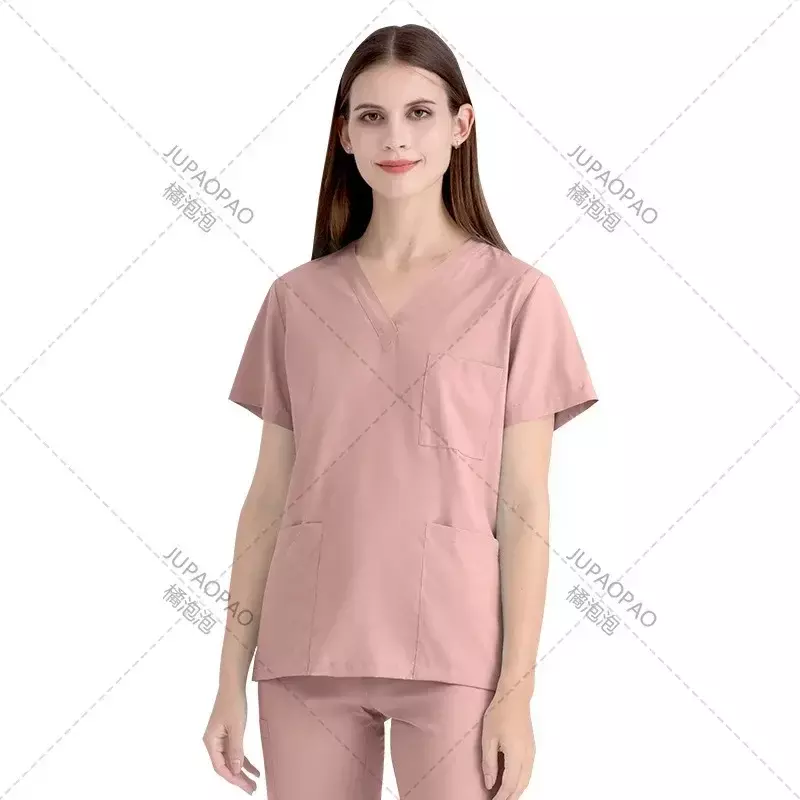 Uniforme de enfermeira manga curta para mulheres, uniforme de enfermagem hospitalar, tecido elástico multicolor, pet clinic roupas de trabalho, acessórios de enfermagem