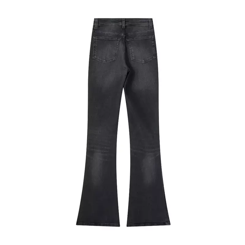 Celana Denim wanita, Jeans ramping berritsleting Vintage, saku samping dekorasi, pinggang sedang 2023