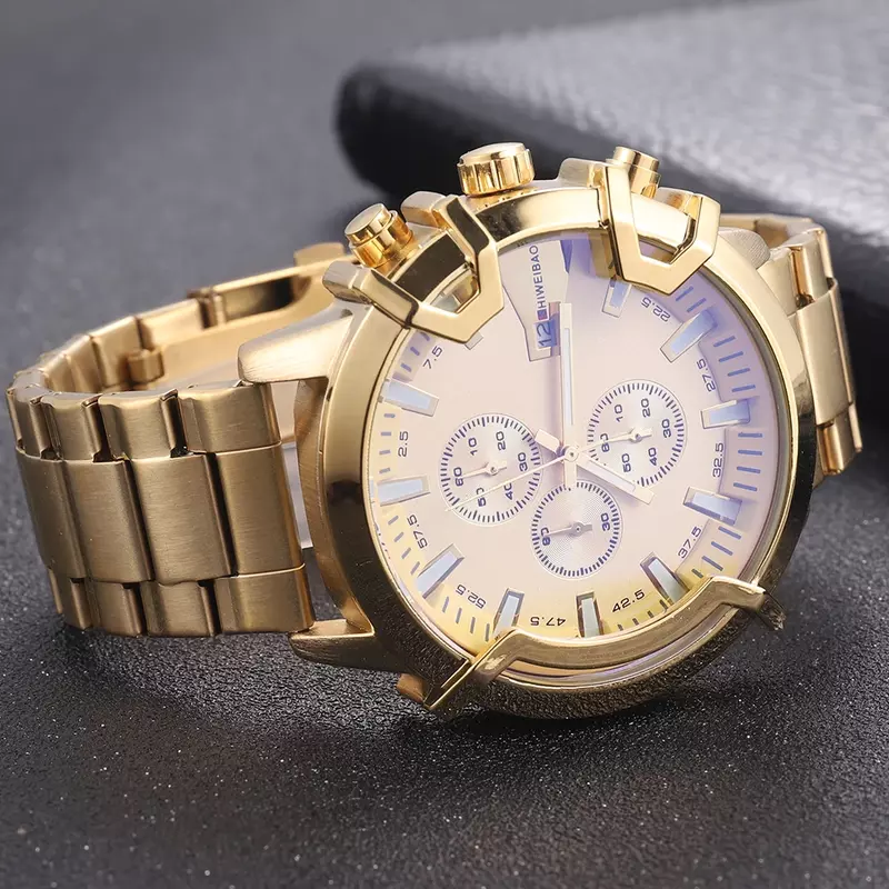 Relógio de ouro homens luxo aço inoxidável quartzo relógios homem cronógrafo esporte masculino relógio à prova dwaterproof água militar relogio masculino