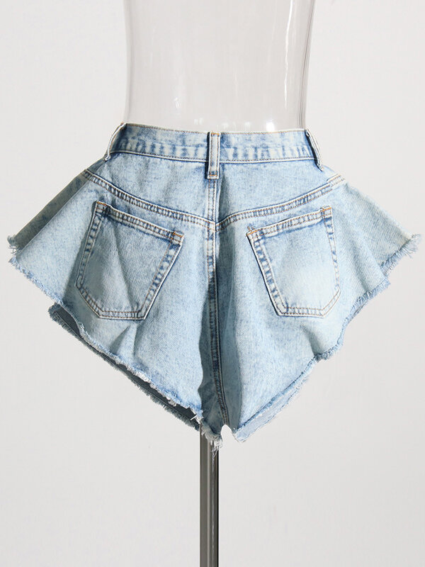 ROMISS-pantalones cortos de mezclilla con bolsillos para mujer, Shorts informales de cintura alta con botones empalmados y dobladillo Irregular, 2024