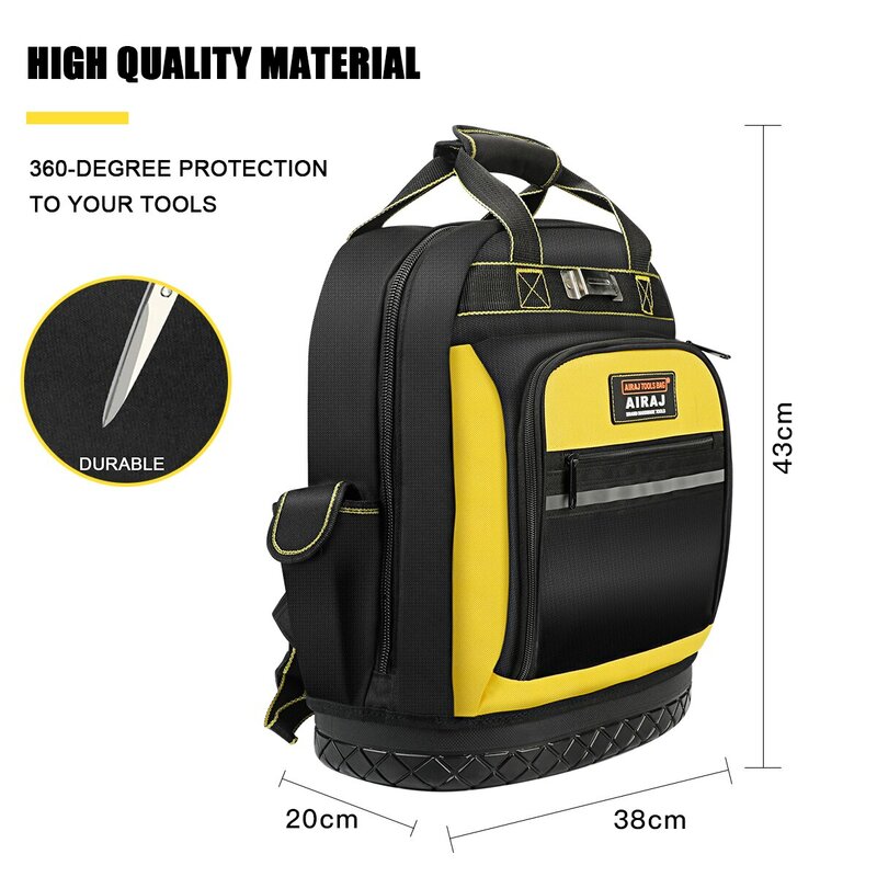 AIRAJ Waterproof Tool Backpack Tool Bag Rubber Base Heavy Duty Tool Organizer Electrician Plumber Maintenance Worker Tool Bags