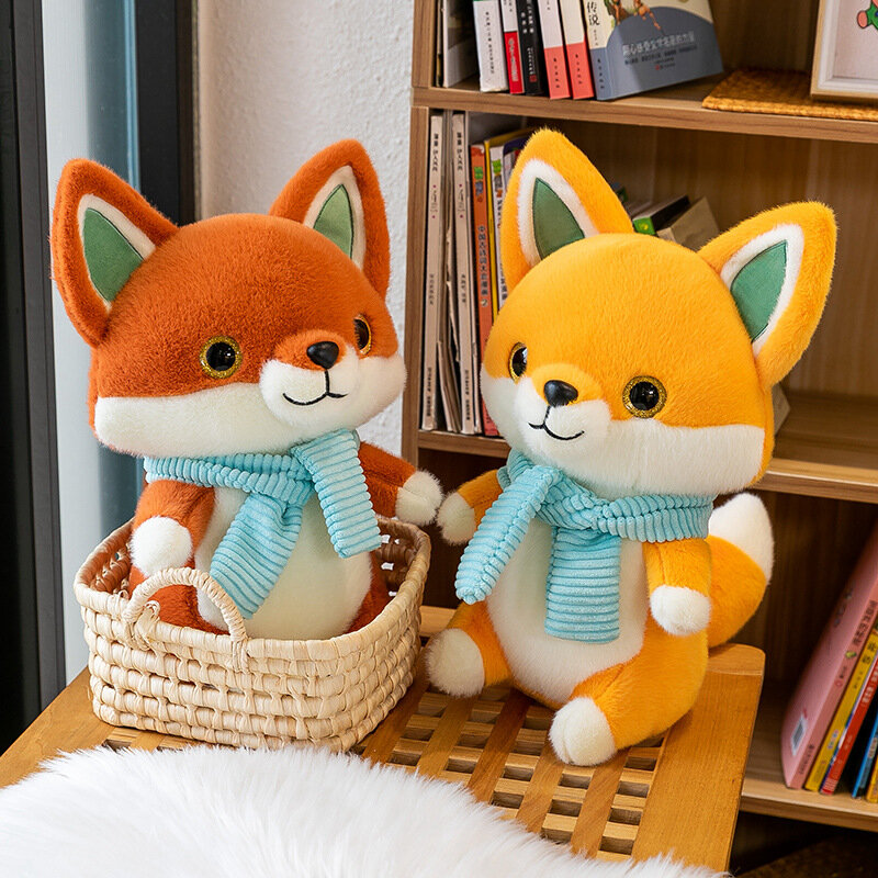 Niedliche Cartoon Fuchs Tier Plüsch puppe hohe Qualität tragen Schal gelb rot Kawaii Fuchs Plüsch tier für Jungen und Mädchen beschwichtigen Spielzeug