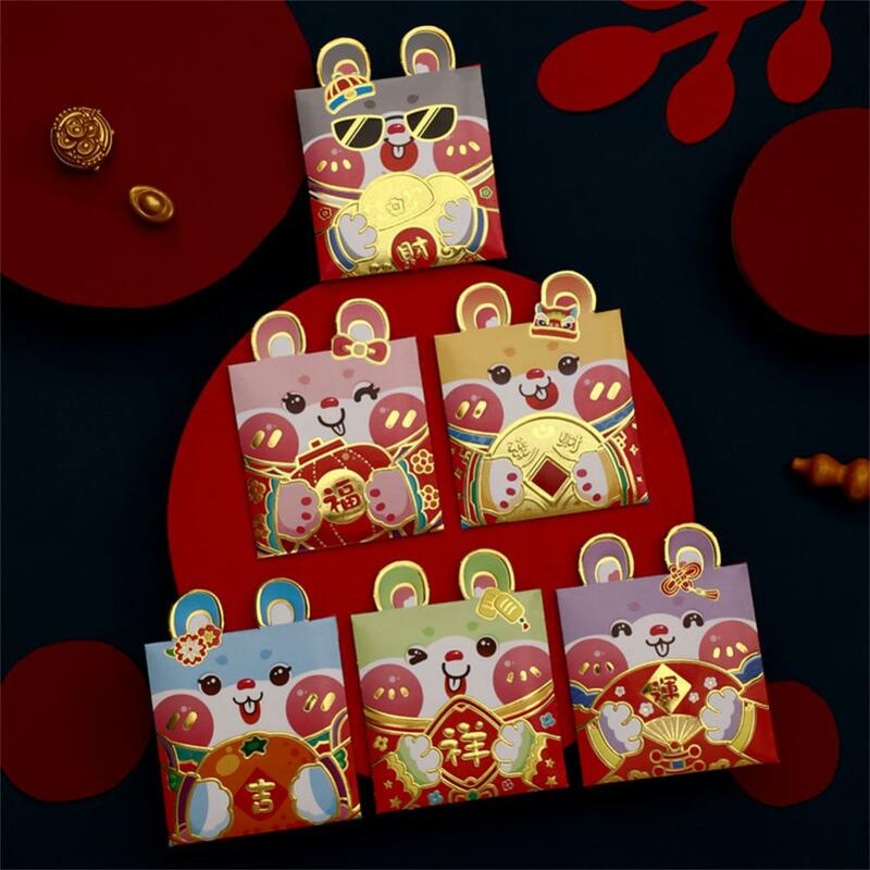 6Pcs Nieuwjaar Rode Enveloppen Schattige Konijn 2023 Nieuwjaar Gift Bag Creatieve Drie-Dimensionale Konijn Rode Envelop chinese Nieuwe Jaar