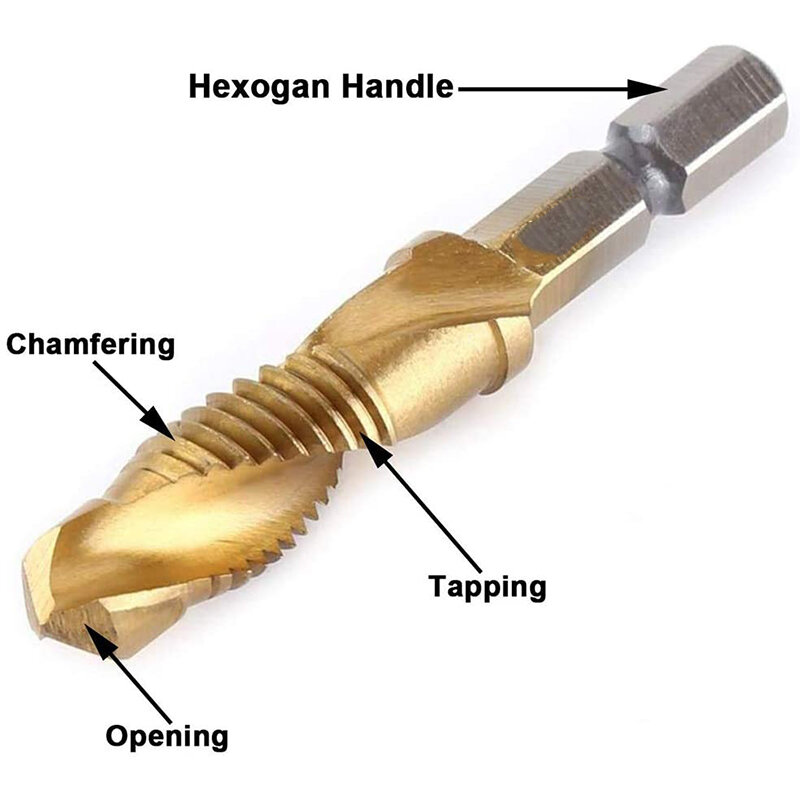 8 sztuk HSS spiralne połączenie wiertła i kranu bity z automatycznym sprężynowym centrum punktak pneumatyczny 1/4 Cal uchwyt sześciokątny