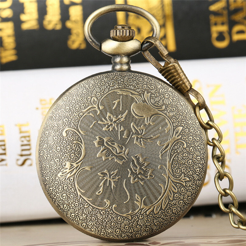 Vintage Hollow-out Roman Number Case Quartz Pocket Watch Antique Clock Necklace Pendant Chain Men Women Gifts Reloj De Bolsillo
