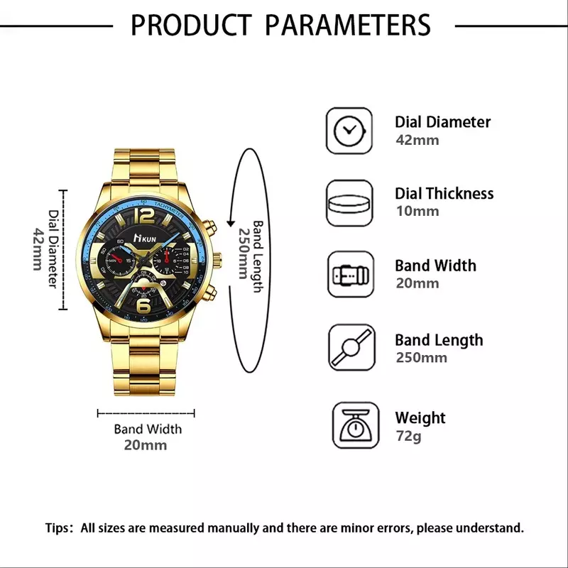 Kegllect Men Watches Business Chronograph Watch  Luxury Gold Stainless Steel Quartz Wristwatch