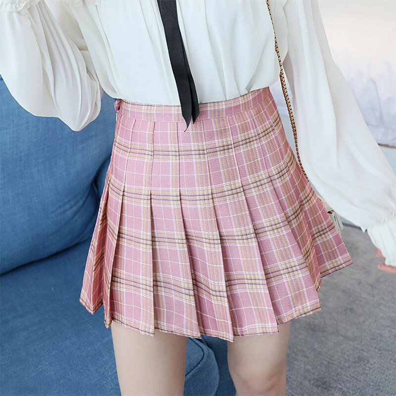 Falda plisada de cintura alta y2k para mujer, minifalda informal Kawaii de línea a cuadros, Tenis negro, uniforme escolar japonés para niña