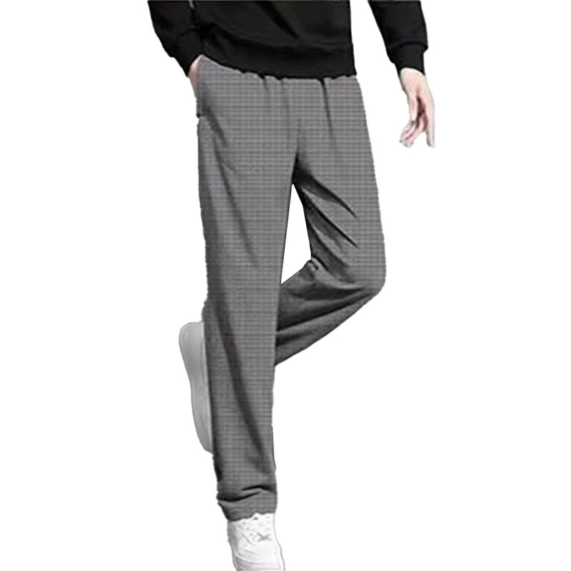 Celana panjang lurus untuk pria, celana olahraga modis lembut warna polos elastis bersirkulasi, celana panjang lurus longgar untuk pria