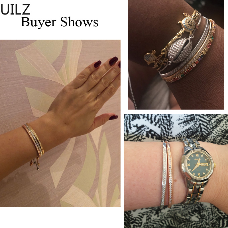 Классический Регулируемый браслет Uilz для женщин, браслет-слайдер с подвеской, яркий кубический циркон, цвет розового золота, ювелирные изде...