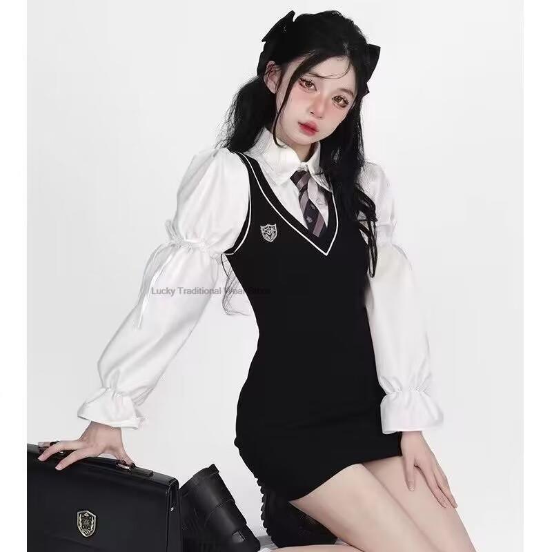 Spring Summer Japanese Korea Style Jk Uniform Sweet And Sexy College Style Set women's two-piece Daily Set Wrapskirt Set
