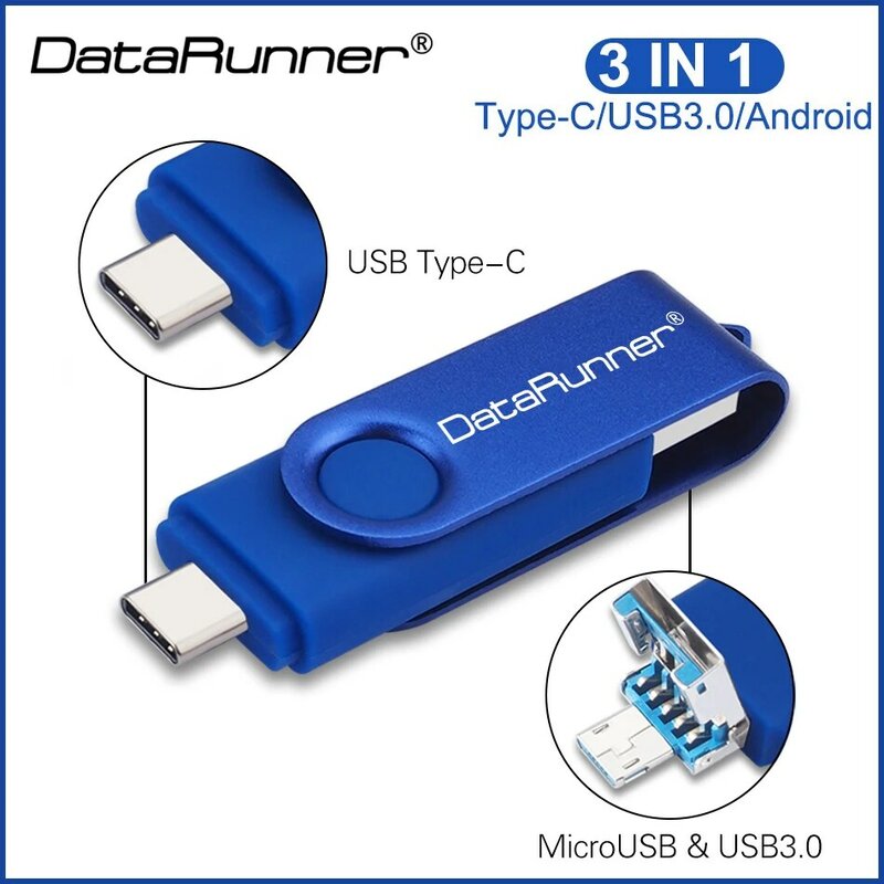 USB флеш-накопитель DataRunner 3 в 1, OTG USB 3,0, Type C и Micro USB, флеш-накопитель 512G 256G, USB-накопитель, 32 ГБ, 64 ГБ, 128 ГБ, U-диск