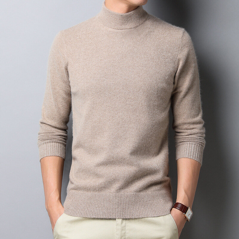 MRMT2024 Sweater wol Semi turtleneck pria, atasan Sweater kasmir warna murni seperti Pria
