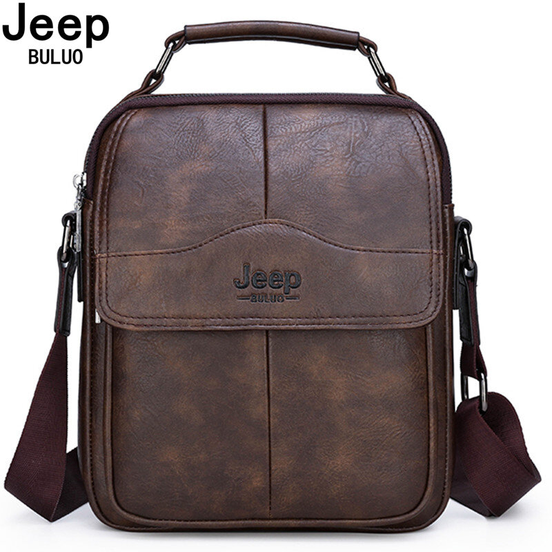 JEEP BULUO  Large Capacity Split Leather Bag For Man Messenger Bag New Men Crossbody Bag Shoulder Bags Multi-function Men Handba