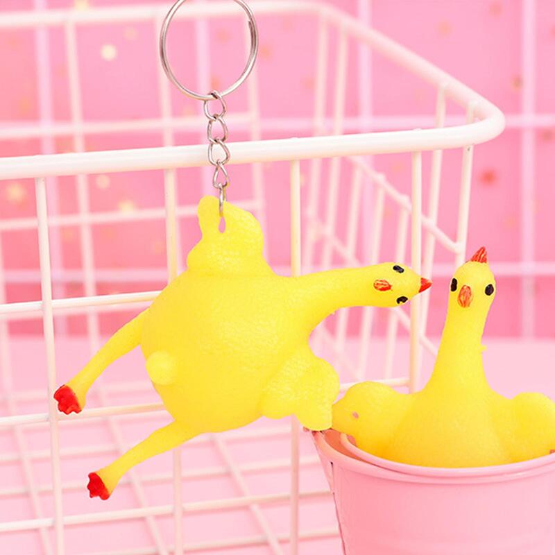 Novelty Funny Chicken Egg Laying Hens Anti Stress Squeeze Toys Squeeze Keychain Chicken Laying Egg Stress Relief Gadgets Gifts