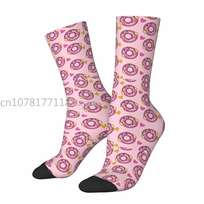 Носки мужские Смешные в стиле Харадзюку, милые винтажные повседневные сумасшедшие с принтом пончиков, десертов, в стиле хип-хоп, с надписью «Happy Pink», подарок