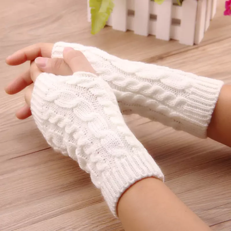 1 para jesienno-zimowa damska rękawiczki robione na drutach ramię nadgarstek rękaw ogrzewacz dłoni dziewczyny romb długie pół zimowe rękawiczki bez palców rękawiczki