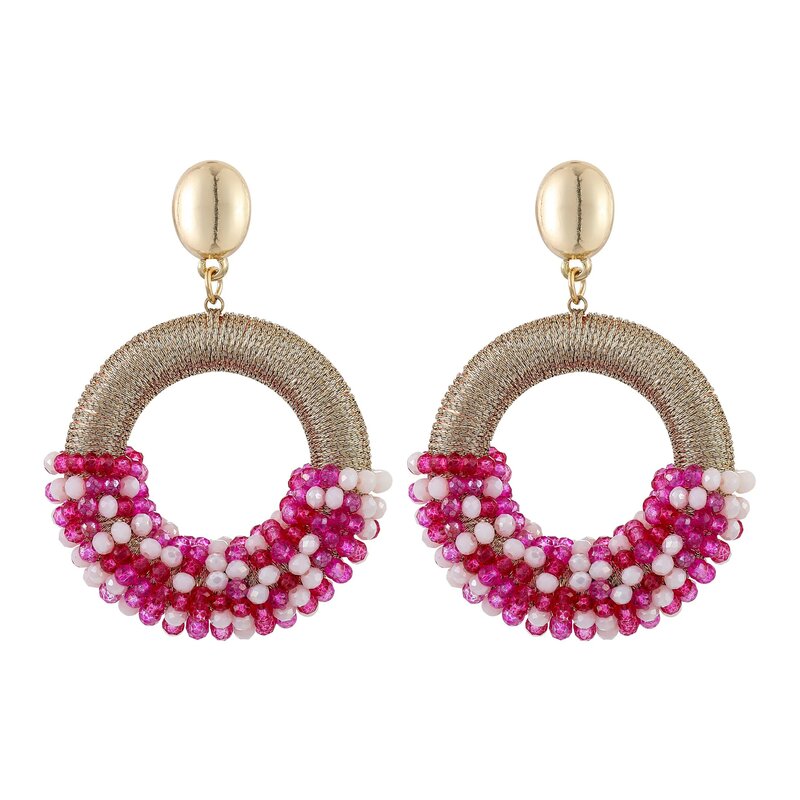 INKDEW-Boucles d'oreilles en perles de cristal faites à la main pour femmes, demi-fil, demi-perle, grandes et longues, bijoux, EA068