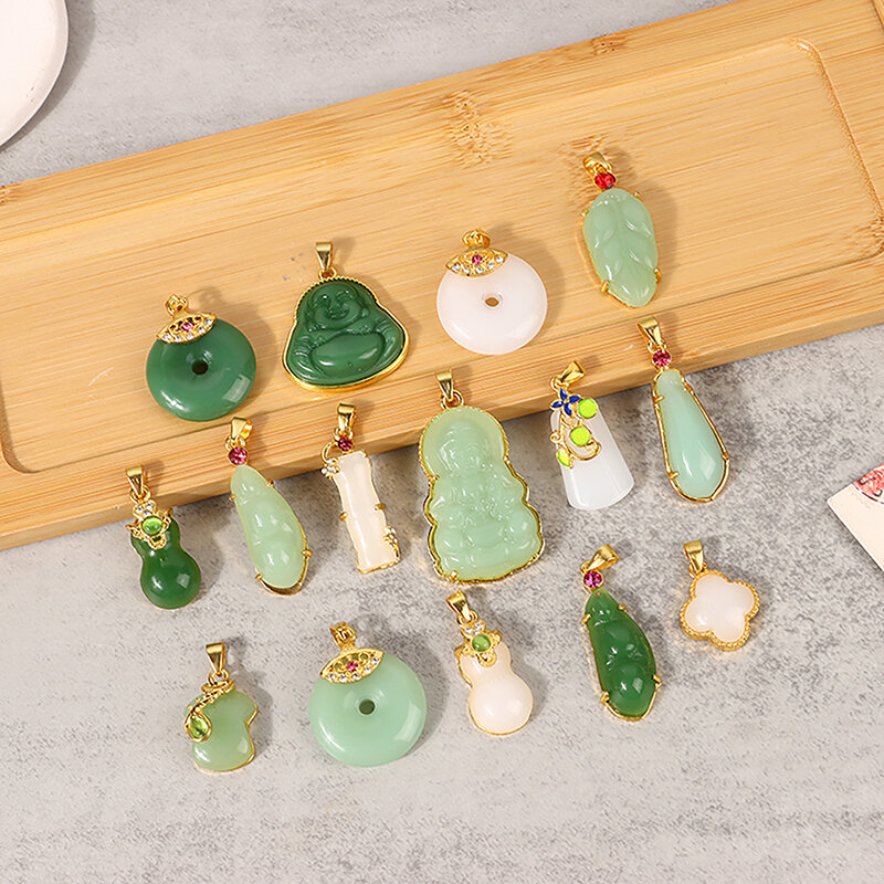 Green Jade Ruyi Pendant Gold Plated Imitation Jade Brand Necklace Necklace Sweater Accessories Chain