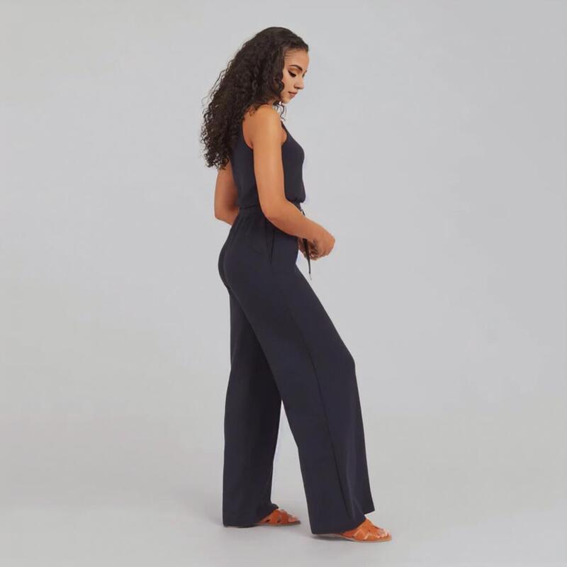 Women Crew Neck Jumpsuit Stylish Women's Summer Jumpsuit with Drawstring Waist Wide Leg for Sports Commuting Daily Wear Loose