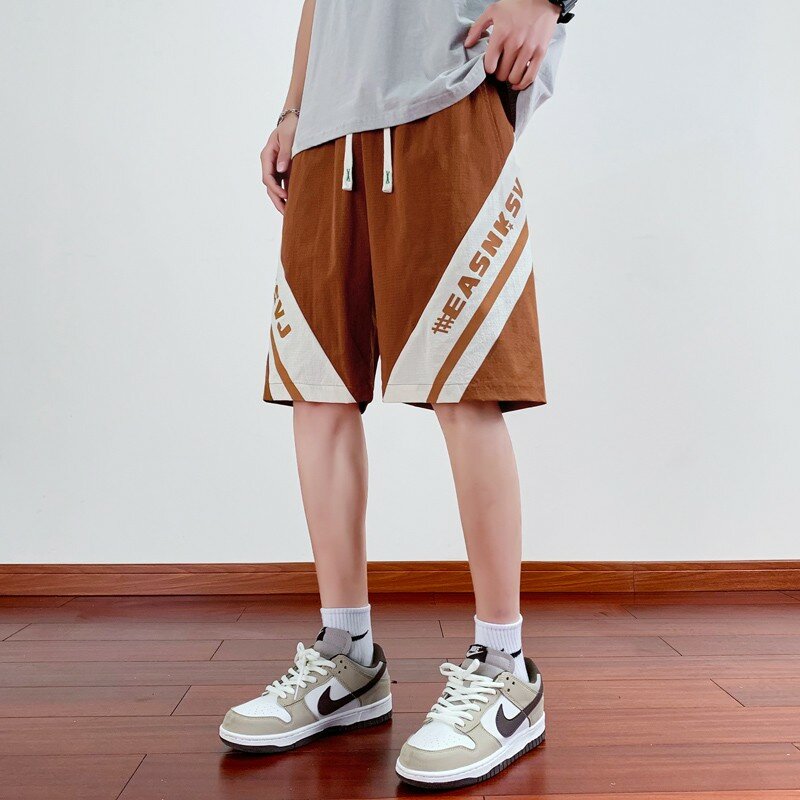 남성용 컬러 블로킹 대각선 줄무늬 반바지, 편안한 신축성 허리 의류, 통기성 짧은 바지, 2024 신상 패션