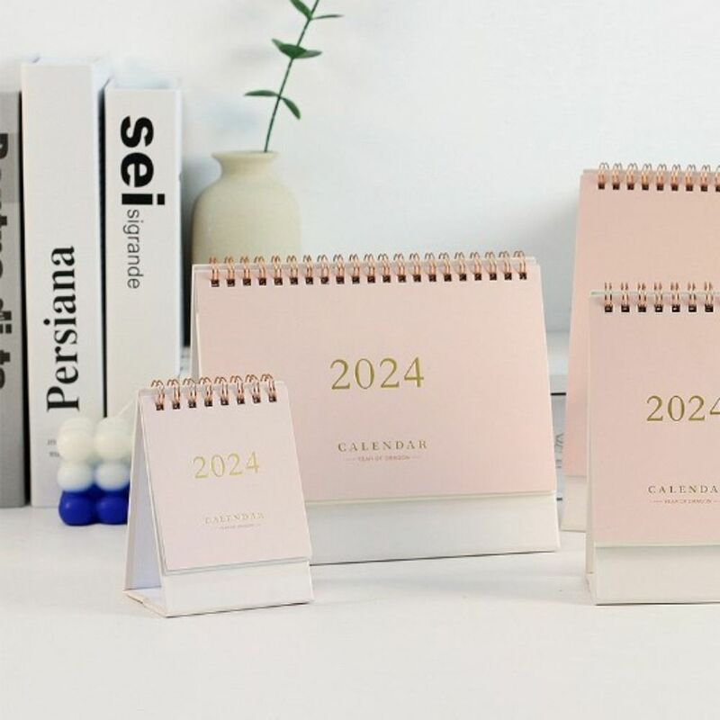 Mini Calendario de escritorio minimalista, planificador creativo de papel, de pie, abatible, para la escuela y la Oficina, 2024