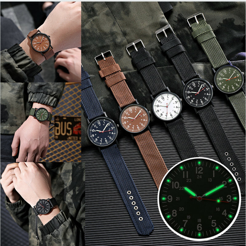 Relógios de moda de luxo masculino novo retro quartzo redondo luminoso tecido pulseira relógio de pulso presente