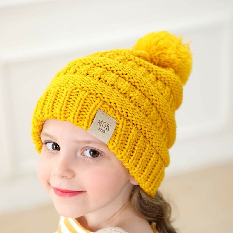 Chapéu de malha de lã casual para meninos e meninas chapéu de esqui hairball bonés de beisebol para criança manter aquecido inverno