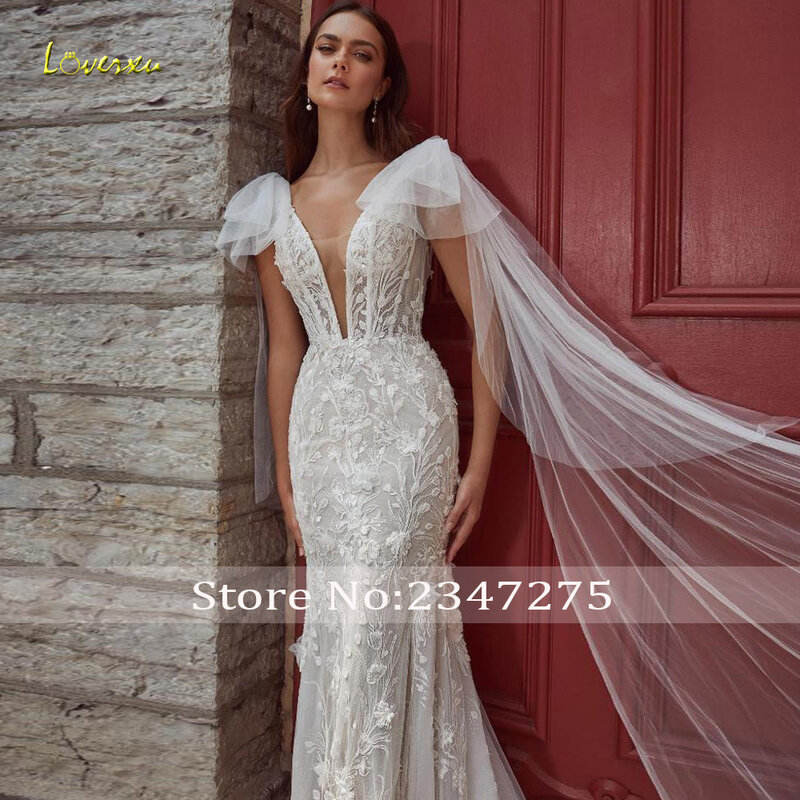 Loverxu-Sereia elegantes vestidos de casamento, fitas sem mangas, Robe Sexy, recortado, Lace Embroidery, 2022
