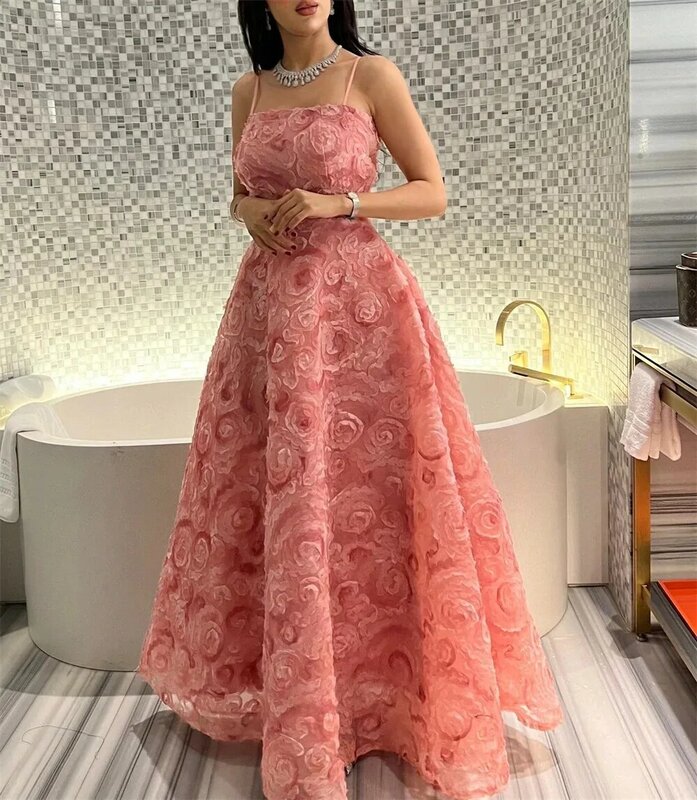 Sukienka na studniówkę damskie bez ramiączek 2024 nowe suknie wieczorowe 3D z motywem różowym formalna okazja suknie فستان سهرة نسائي سعودية