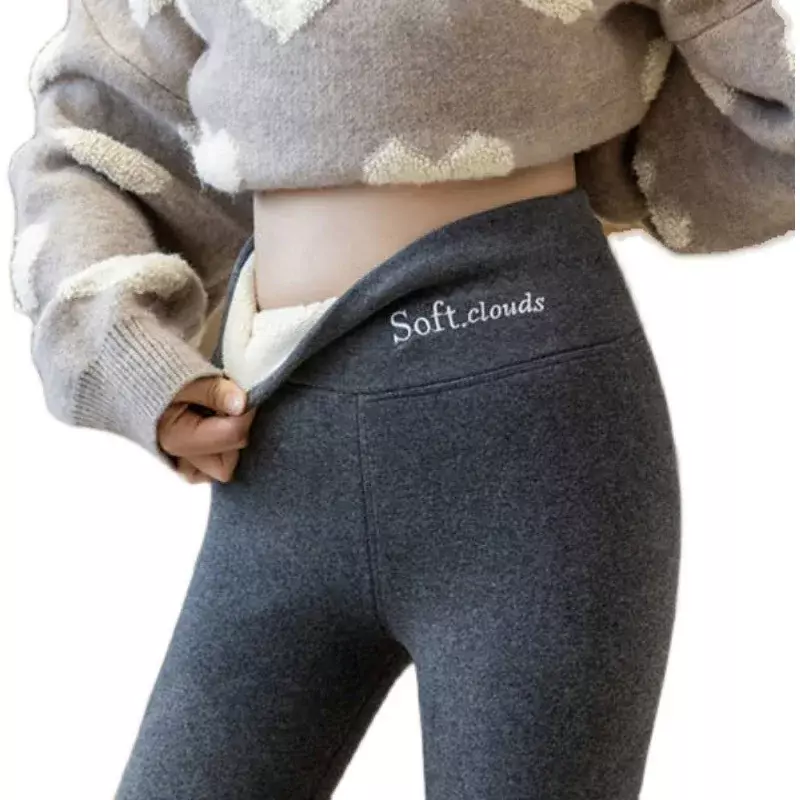 Winter Fashion Lamb Cashmere Velvet High Waist Leggings 2023 Casual Warm Ladies Solid New Trousers Thickened Pants Women 30256