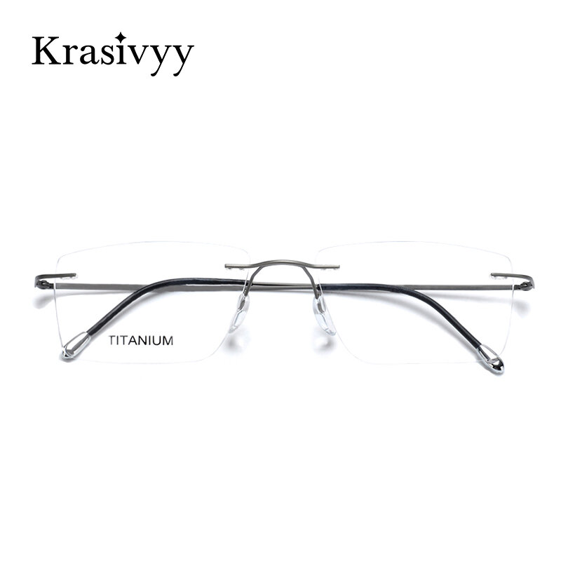 Krasivyy التيتانيوم النظارات الإطار الرجال 2024 جديد الأوروبية تصميم مربع بدون شفة وصفة النظارات إطار نظارات للنساء