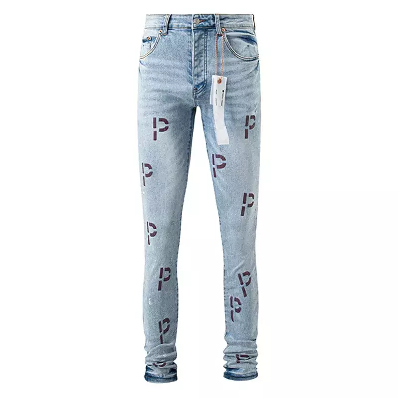 Celana Jeans merek ROCA ungu kualitas terbaik celana kaki lurus gaya Amerika huruf bordir dan ramping